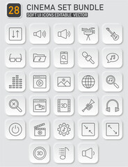 Cinema set bundle with soft ui icons editable vector for multimedia projects