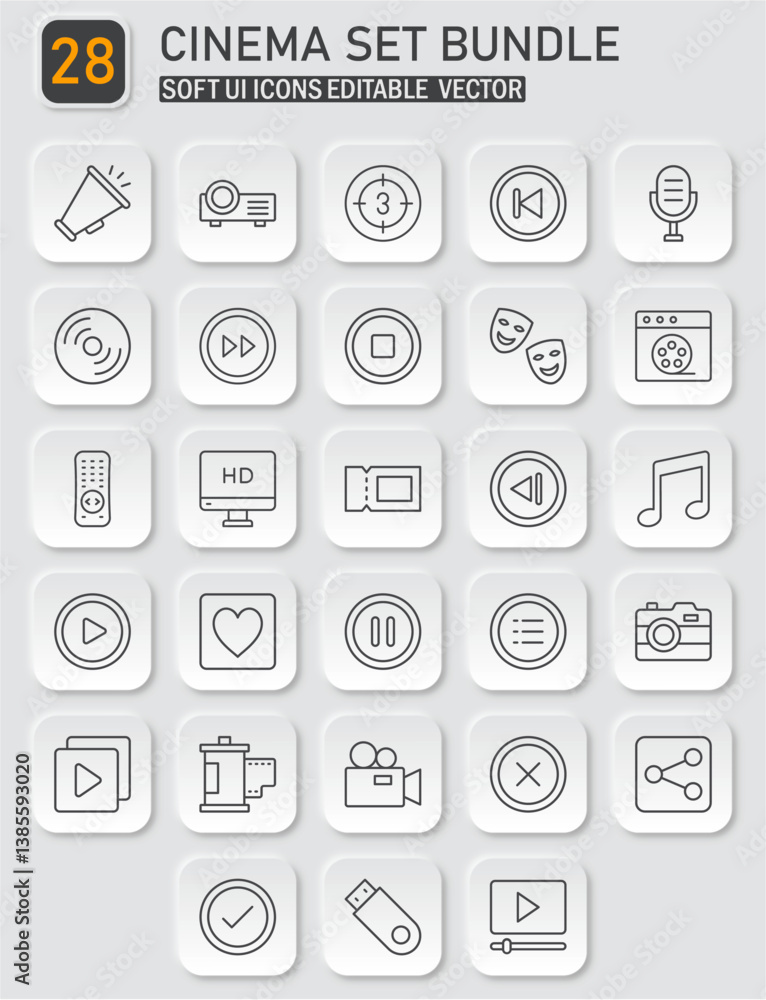 Aufkleber collection of minimal cinema icons for user interface design and multimedia projects