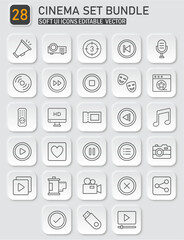 Collection of minimal cinema icons for user interface design and multimedia projects