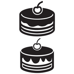 Bold black and white cake illustration with cherry topping perfect for dessert bakery menu and design use