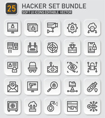 Collection of Hacker Themed Icons for Cyber Security Concepts, Editable Vector