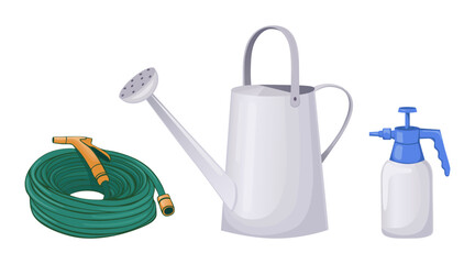 Watering tools set. Garden equipment vector illustration