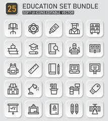 Essential education outline icons set, learning and academic vector symbols