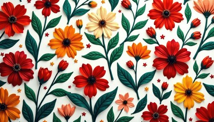 Intricate, flowing floral pattern; continuous, vibrant blooms , yellow, green