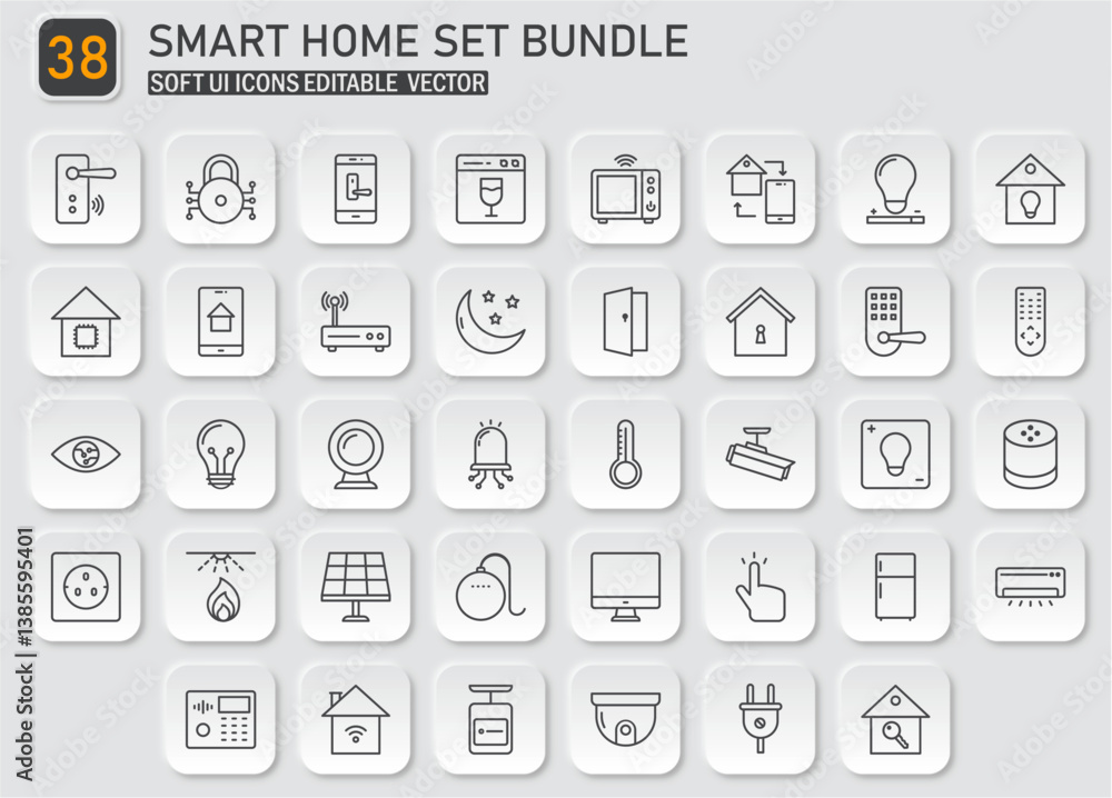 Poster elegant smart home devices icon collection: streamlined home automation vector set