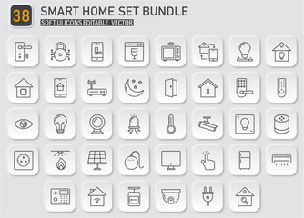 Elegant Smart Home Devices Icon Collection: Streamlined Home Automation Vector Set