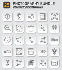 Photography essentials vector icon collection for content creation and media design