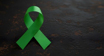 Green Ribbon on Dark Background Surface