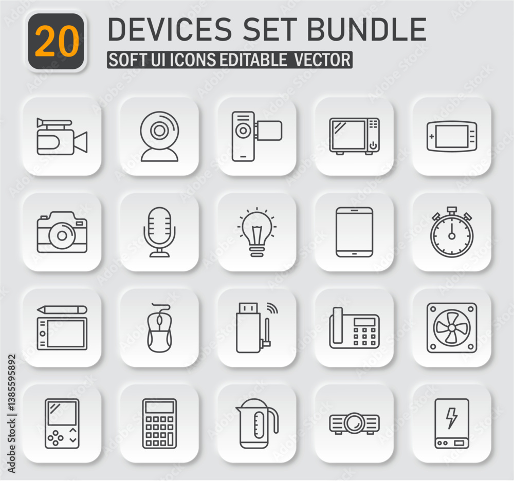 Poster versatile devices icon set bundle: soft ui vector pack for modern applications