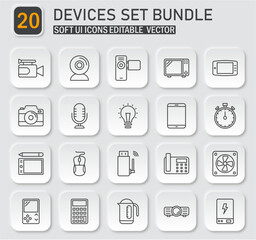 Versatile Devices Icon Set Bundle: Soft UI Vector Pack for Modern Applications