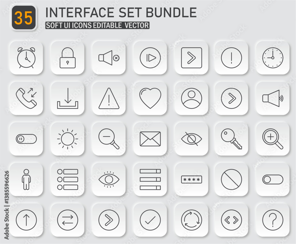 Poster versatile interface soft ui icon set bundle for modern application design