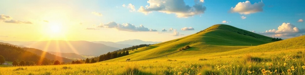 Obraz premium Sunny landscape with a hill in the background, earth, foliage