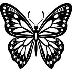 Black and white butterfly tattoo design with floral elements and vintage pattern