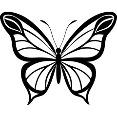 Black and white butterfly tattoo design with floral elements and delicate wings