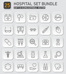 Comprehensive Collection of Hospital and Medical Line Icons in Neumorphism Style