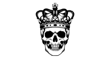  Skull Wearing Crown in Black and White Representing Mortality