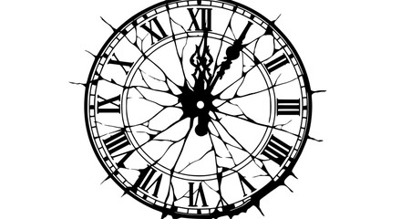 Cracked Clock Face in Black and White Representing Time
