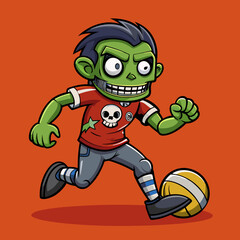 Obraz premium Cartoon Illustration of a Zombie Playing Soccer