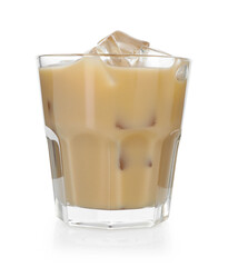 Coffee cream liqueur with ice in glass isolated on white