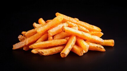 Crispy Golden French Fries Piled High on a Dark Background for Delicious Snack Presentation