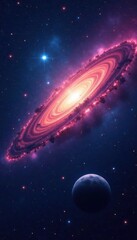 Naklejka premium Deep space galaxy with bright stars and planets, planets, dark matter
