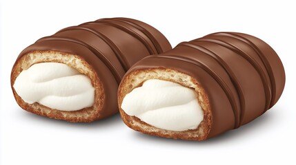 Two chocolate-covered cream-filled pastries