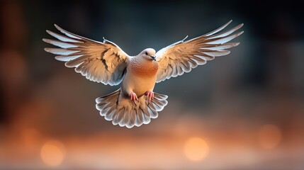 Obraz premium Dove in flight, vibrant colors