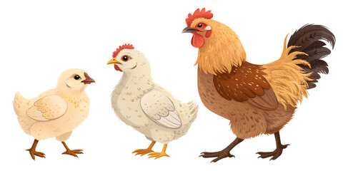Fototapeta premium Various chickens isolated on transparent background