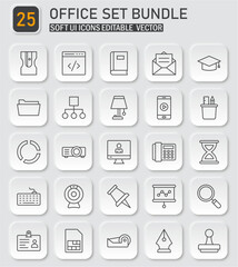 Comprehensive office tools and supplies icons collection for modern business design