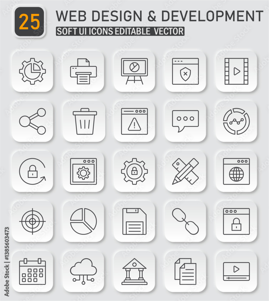 Aufkleber modern soft ui web design and development vector icon collection for creative projects