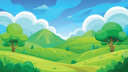 Obraz premium Desert landscape, vast sand dunes, golden sunset, orange sky, large sun, mountainous horizon, warm colors, stylized illustration, vector art, minimalist design, tranquil scene, barren wilderness, roll