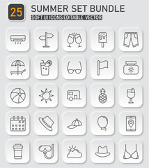 Summer time line icon vector collection, perfect for vacation and holiday designs