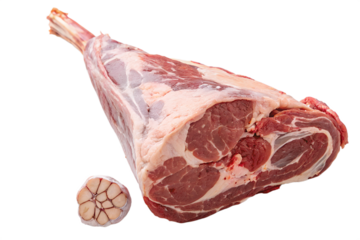 Raw whole lamb leg isolated on transparent png background