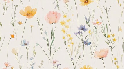 Vintage Watercolor Floral Pattern with Delicate Roses