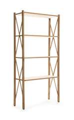 Empty wooden shelving unit isolated on white