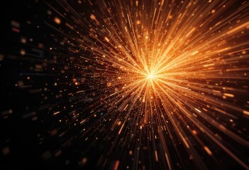 Abstract Golden Light Burst with Glowing Particle Trails on Black Background