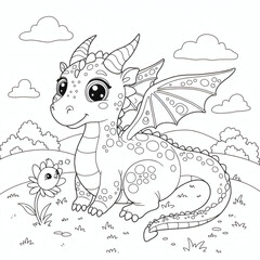 Fototapeta premium Adorable Baby Dragon Coloring Page Fantasy Creature Illustration for Kids