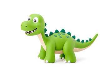 Naklejka premium 3d green cute cartoon dinosaur with smile isolated on white background