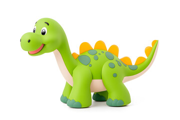 Fototapeta premium 3d green cute cartoon dinosaur with smile isolated on white background