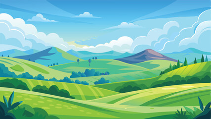 Desert landscape, vast sand dunes, golden sunset, orange sky, large sun, mountainous horizon, warm colors, stylized illustration, vector art, minimalist design, tranquil scene, barren wilderness, roll