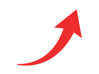 Simple red curved arrow.  Pointing to the right and up. Arrow symbol Vector illustration. Direction symbol. 