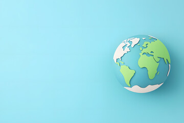 Fototapeta premium A paper-cut style illustration of the earth on a blue background with copy space for text