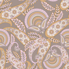Seamless pattern with paisley ornament. Ornate floral decor for fabric. Vector illustration