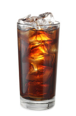 Glass of cola with ice cubes isolated on white