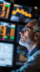 39. Investor watching market on multiple screens