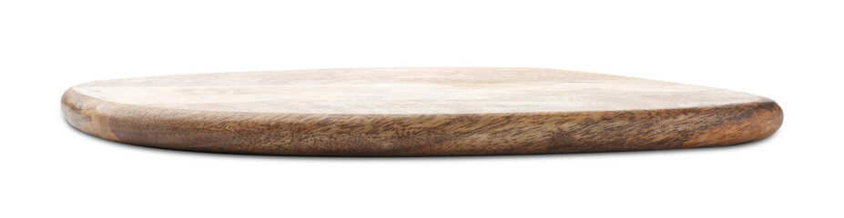 One wooden serving board isolated on white. Space for text