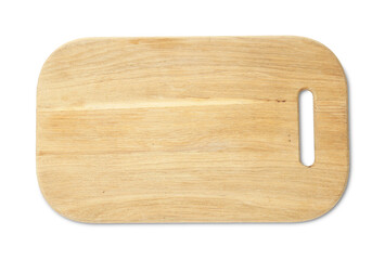 One wooden serving board isolated on white, top view. Space for text