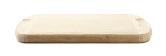 One wooden serving board isolated on white. Space for text