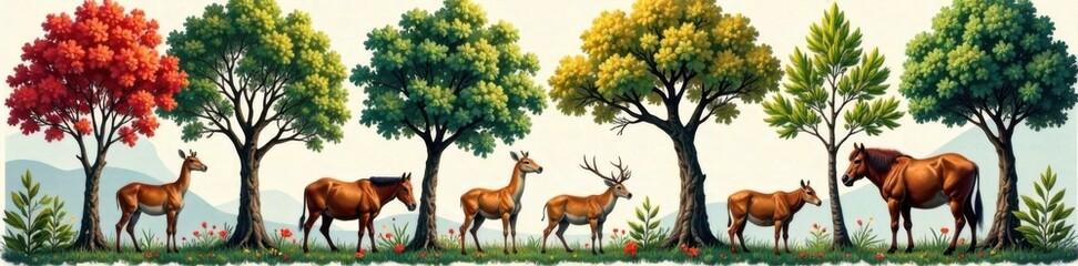 Labels on trees and animals for identification, wildlife labels, forest guides