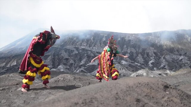 Barongan dancer dancing on Mount Bromo
